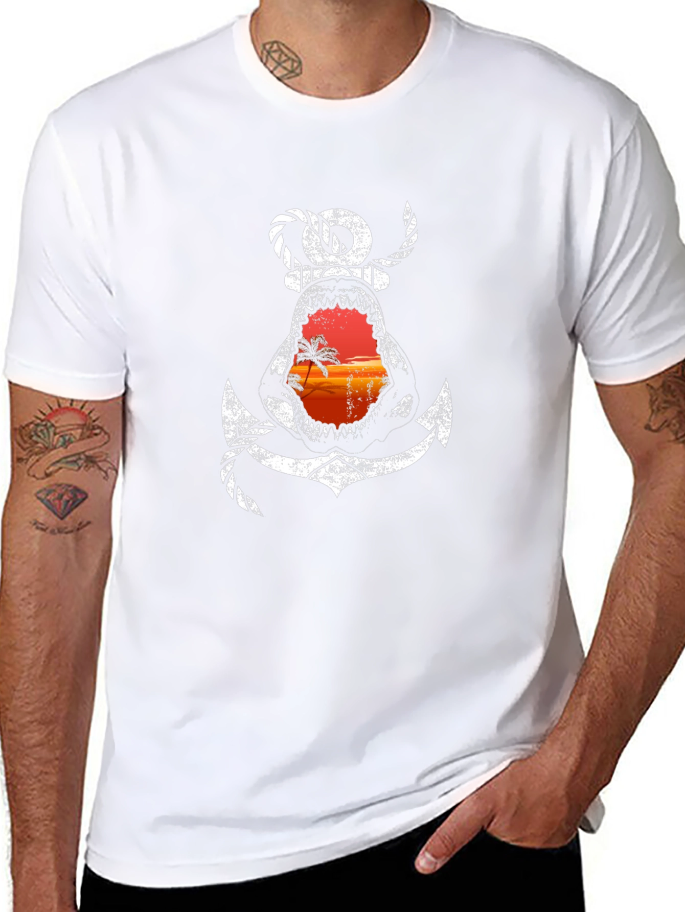 Shark Anchor Graphic Tee - Beach Sunset T-Shirt