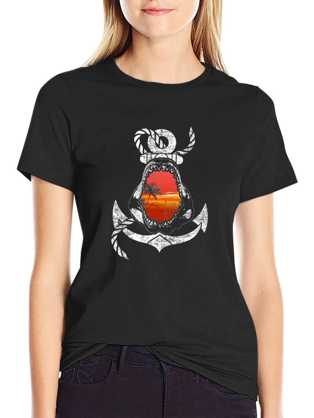 Shark Anchor Graphic Tee - Beach Sunset T-Shirt