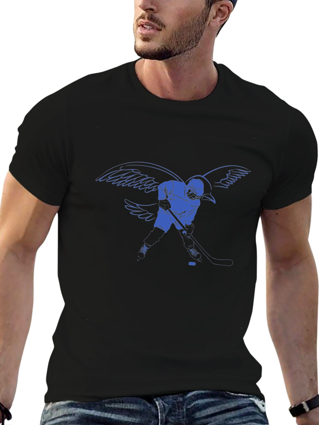 Hockey Player with Wings Graphic T-Shirt