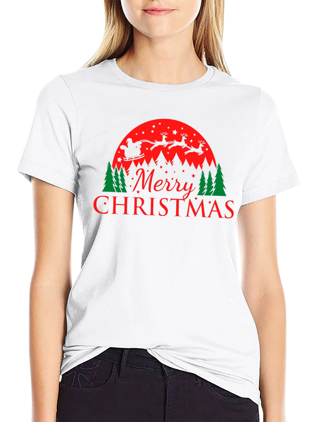 Merry Christmas Santa and Reindeer Graphic Tee