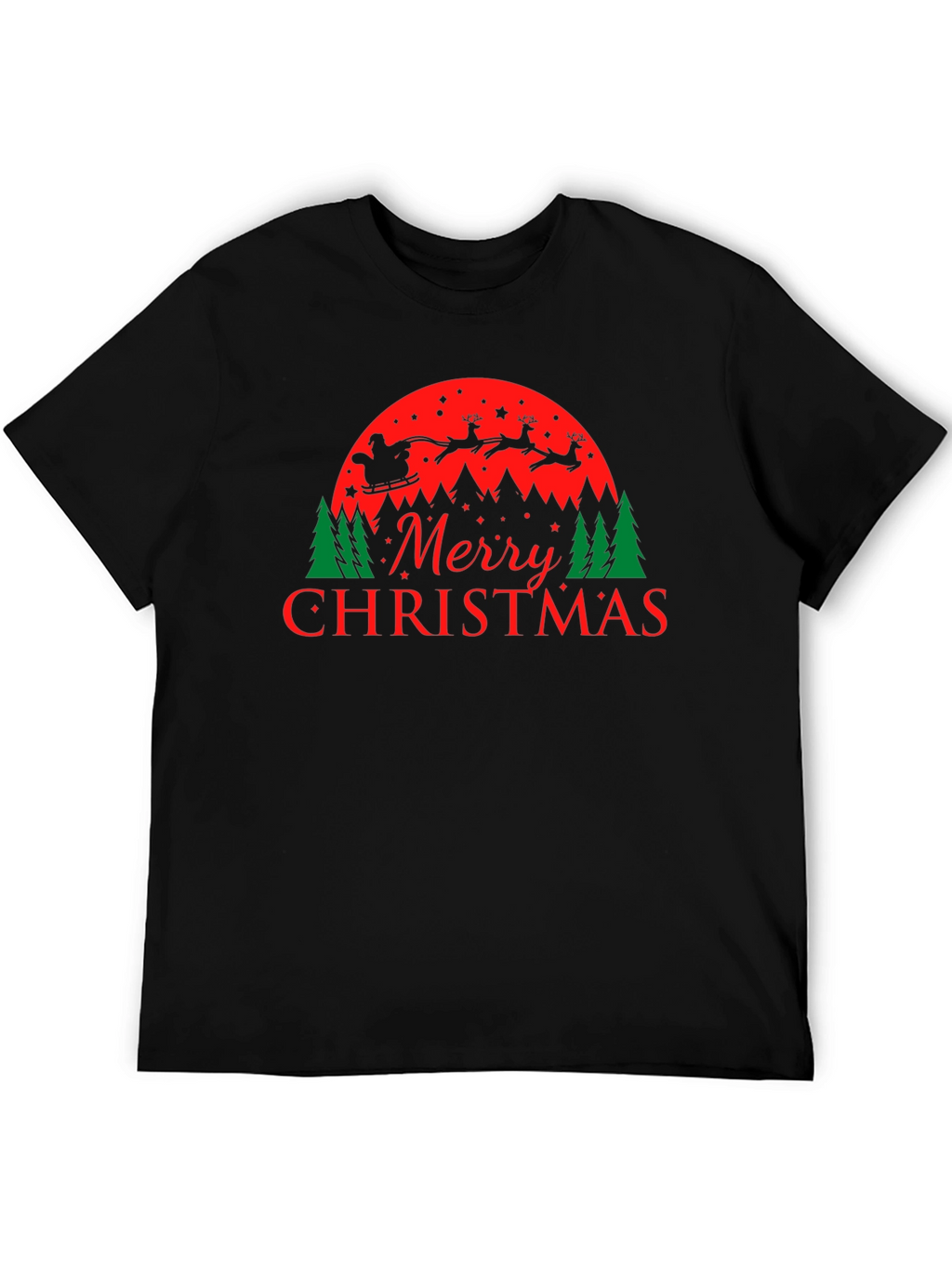 Merry Christmas Santa and Reindeer Graphic Tee