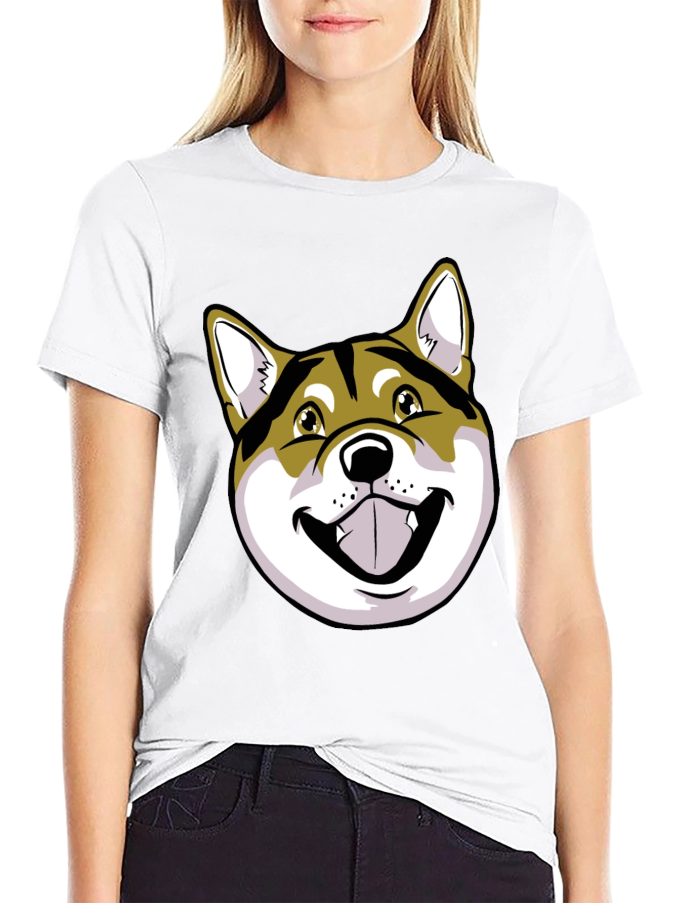 Shiba Inu Dog Graphic Print Black T-Shirt