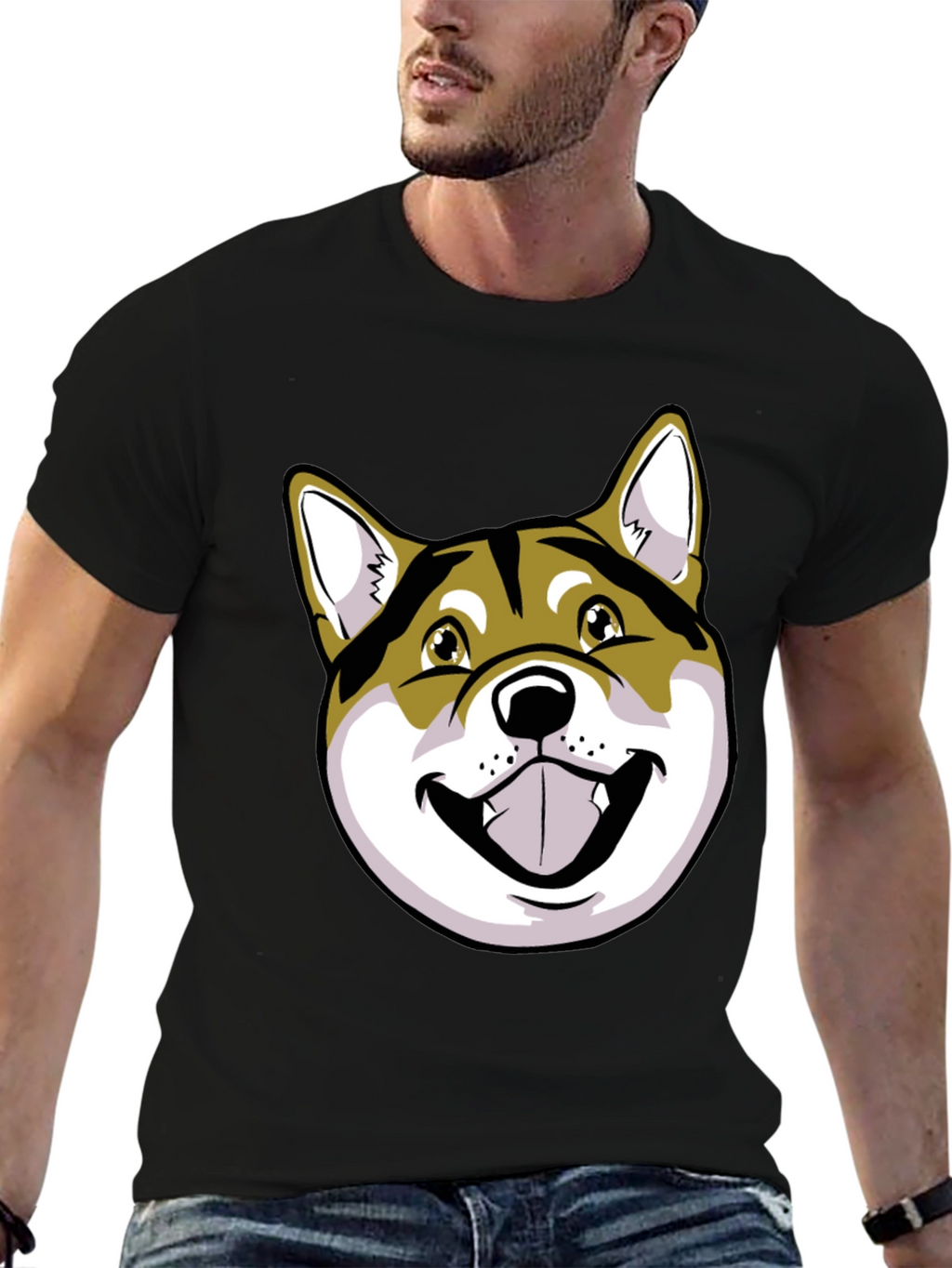 Shiba Inu Dog Graphic Print Black T-Shirt