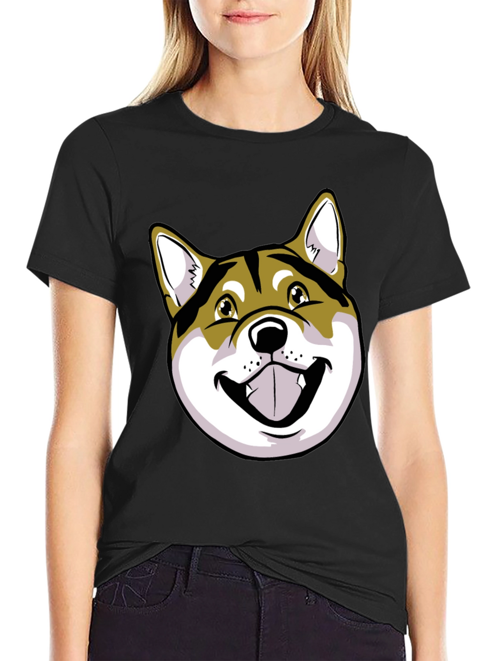Shiba Inu Dog Graphic Print Black T-Shirt
