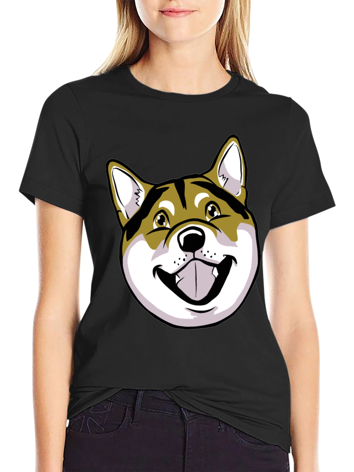 Shiba Inu Dog Graphic Print Black T-Shirt