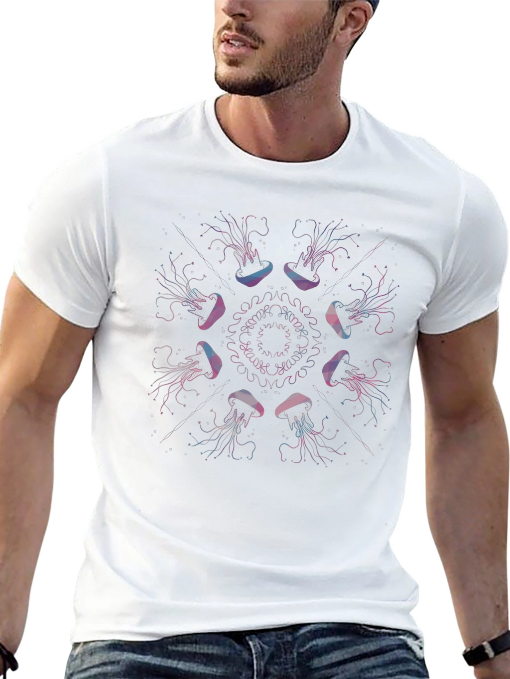 Jellyfish Mandala Graphic Print Black Tee