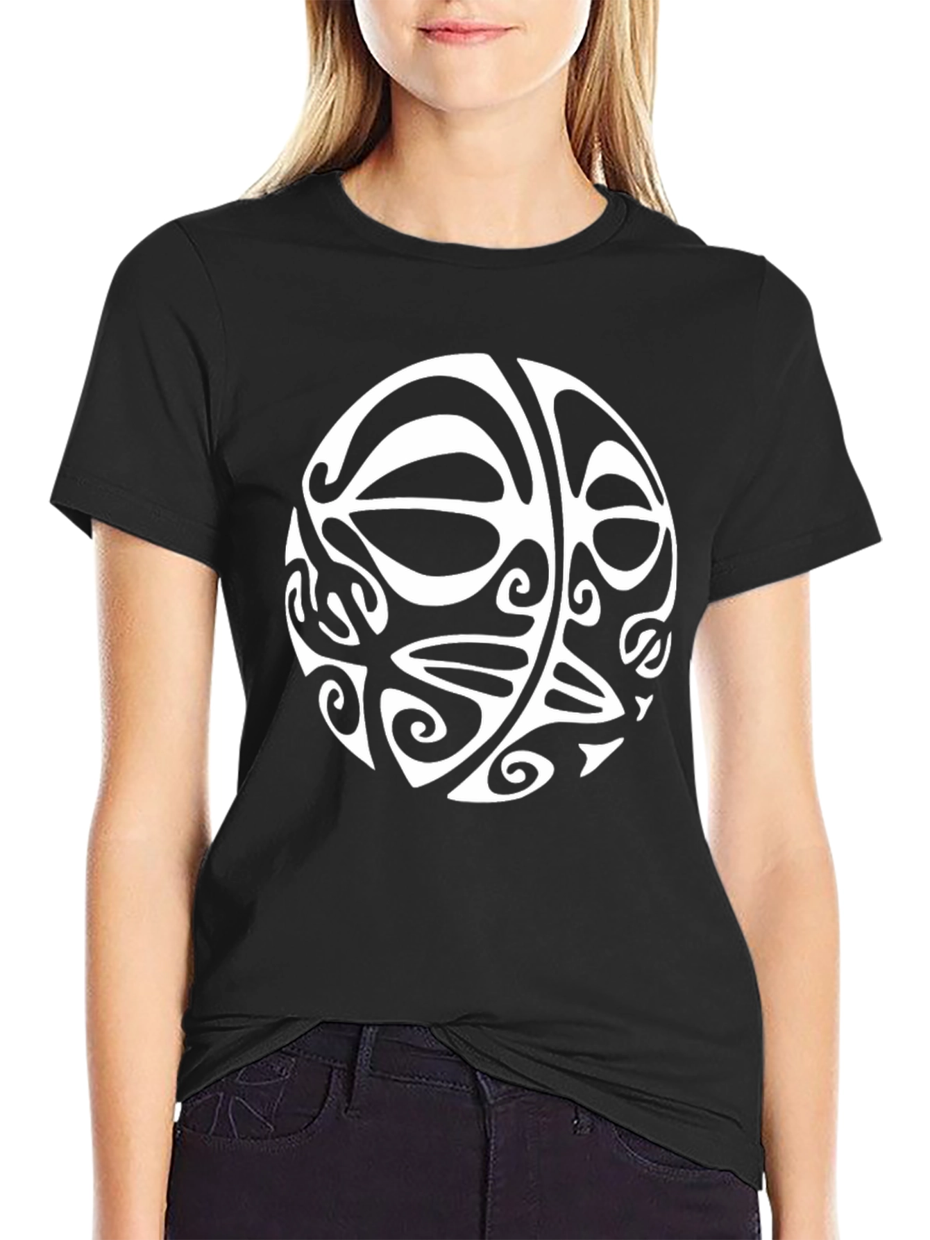 Mens Black T-Shirt with White Tribal Circle Design