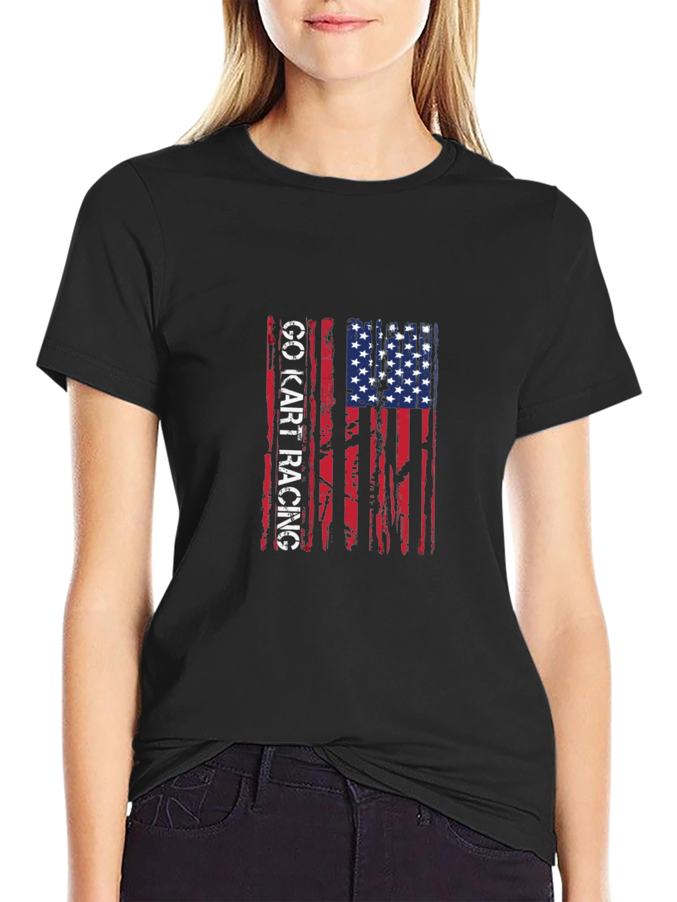 Go Kart Racing American Flag T-Shirt