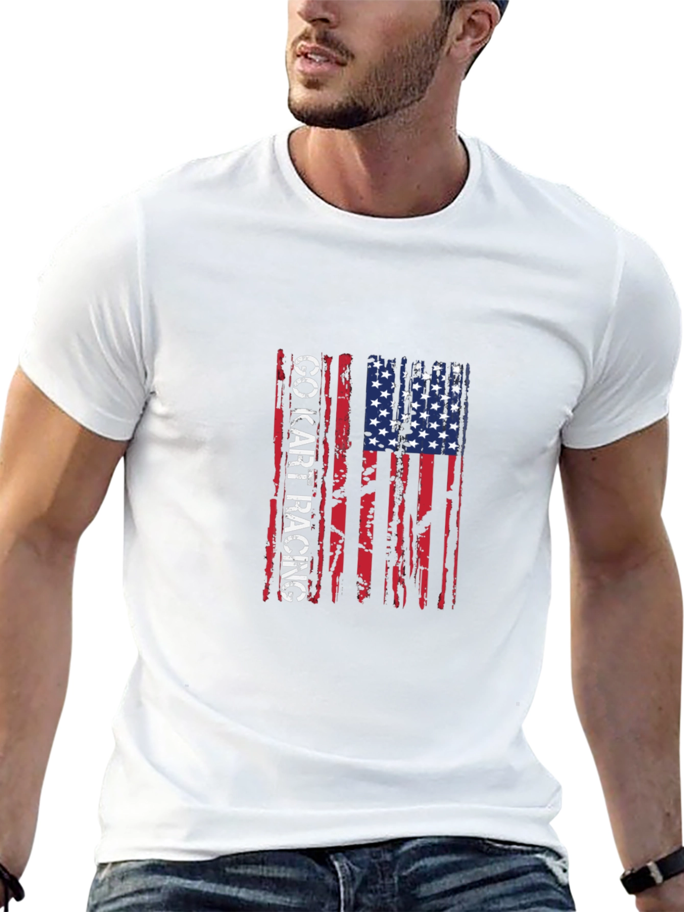 Go Kart Racing American Flag T-Shirt