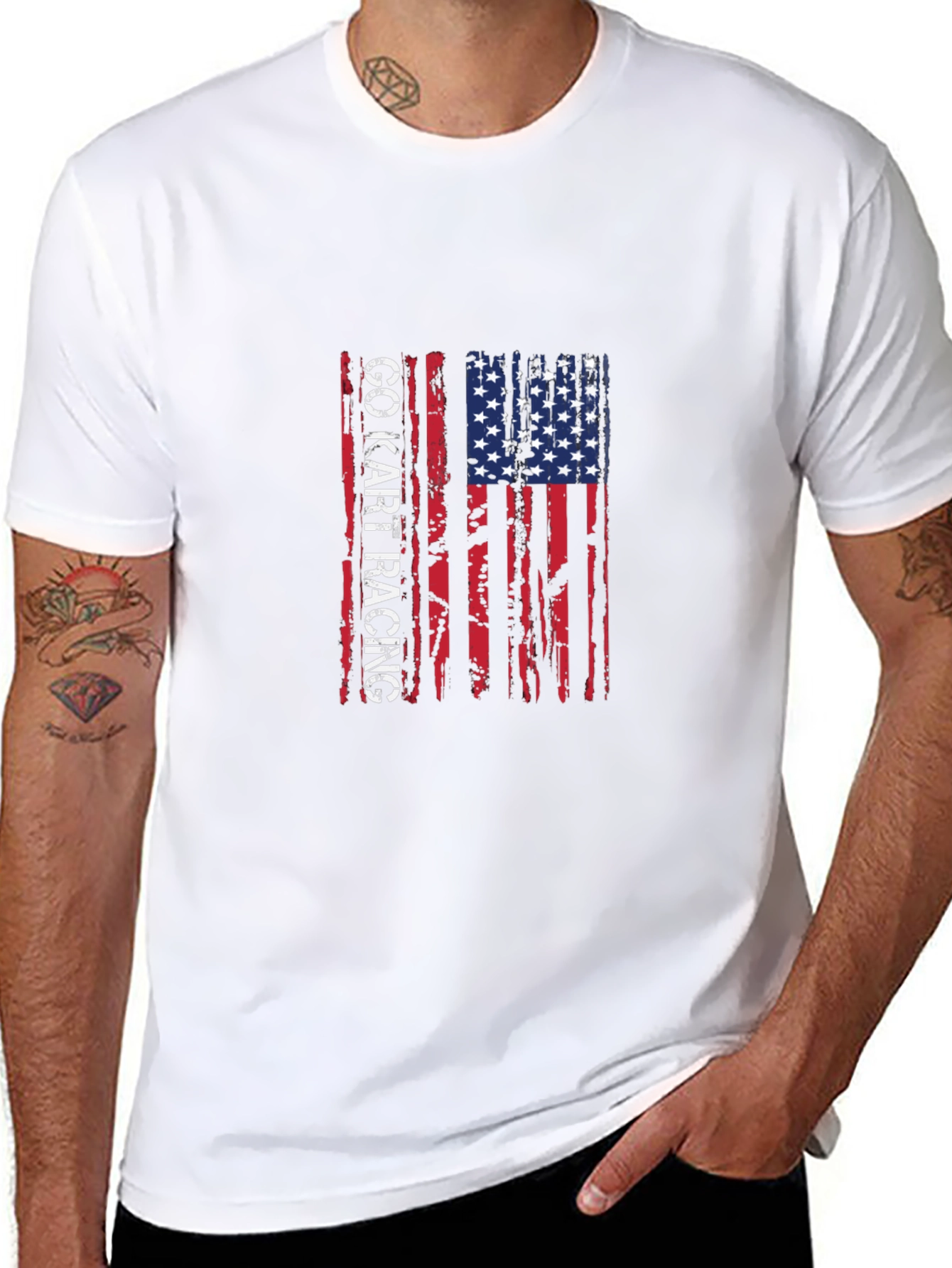 Go Kart Racing American Flag T-Shirt