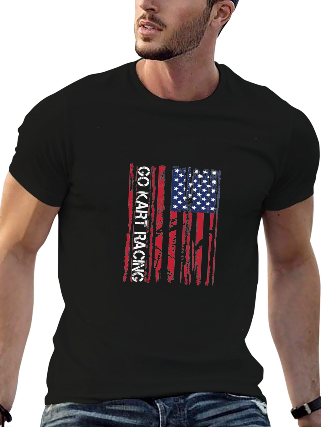 Go Kart Racing American Flag T-Shirt