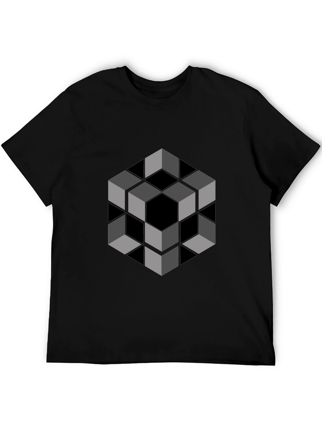 Optical Illusion Cube Graphic Tee - Modern Black Shirt