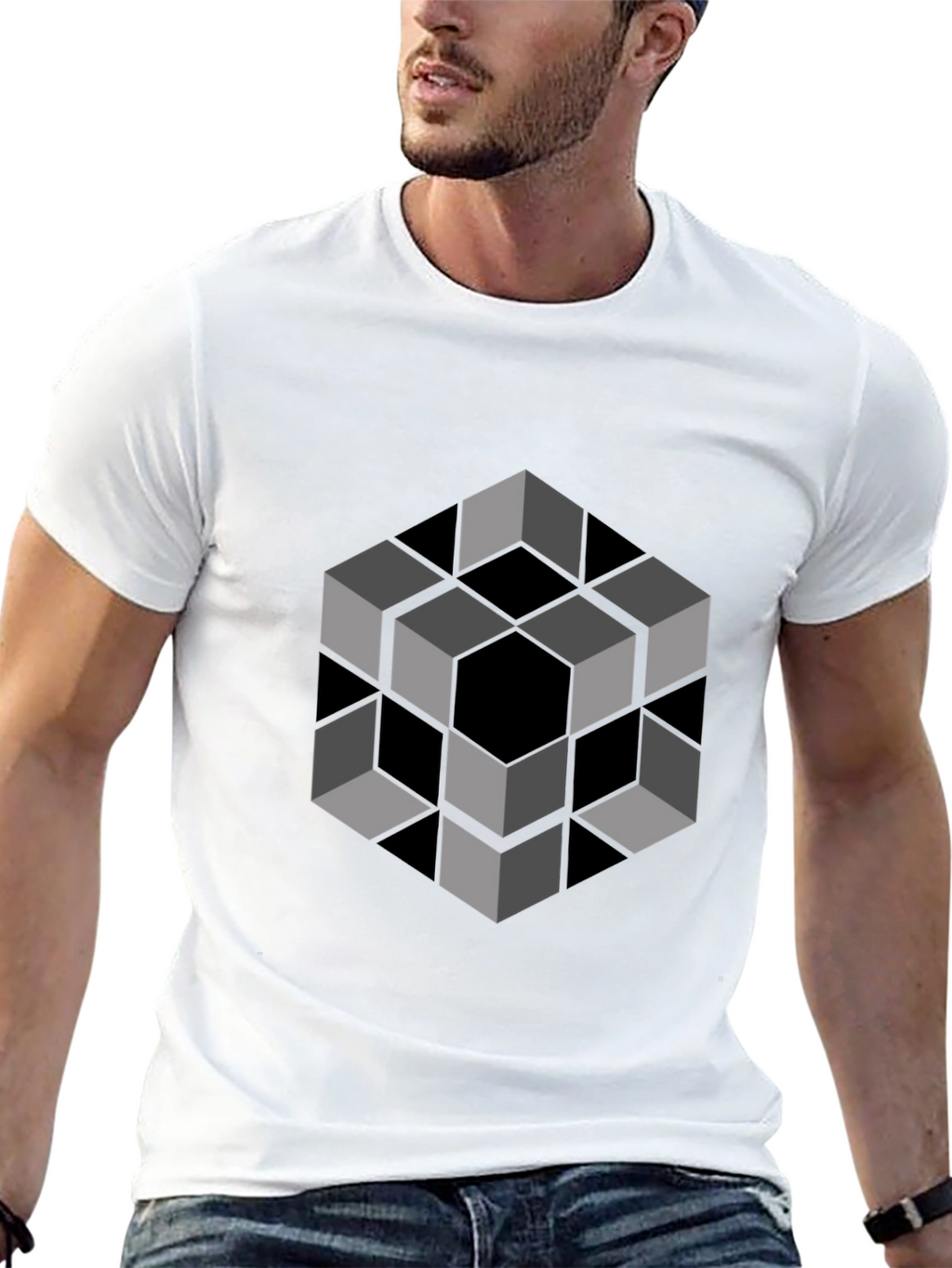 Optical Illusion Cube Graphic Tee - Modern Black Shirt