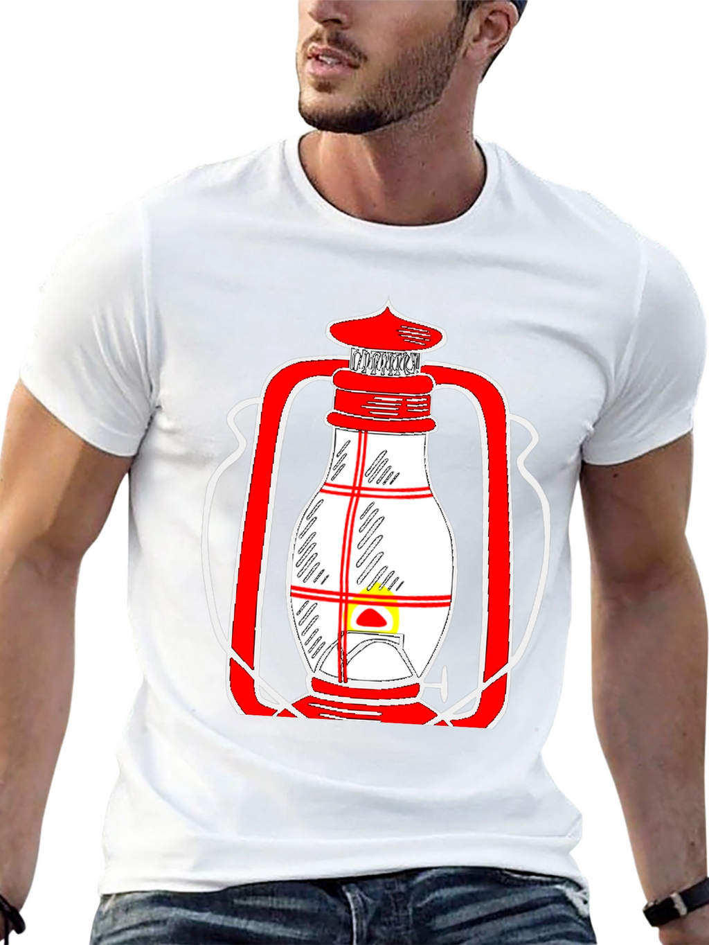 Lantern Graphic Tee - Unique Red and White Design