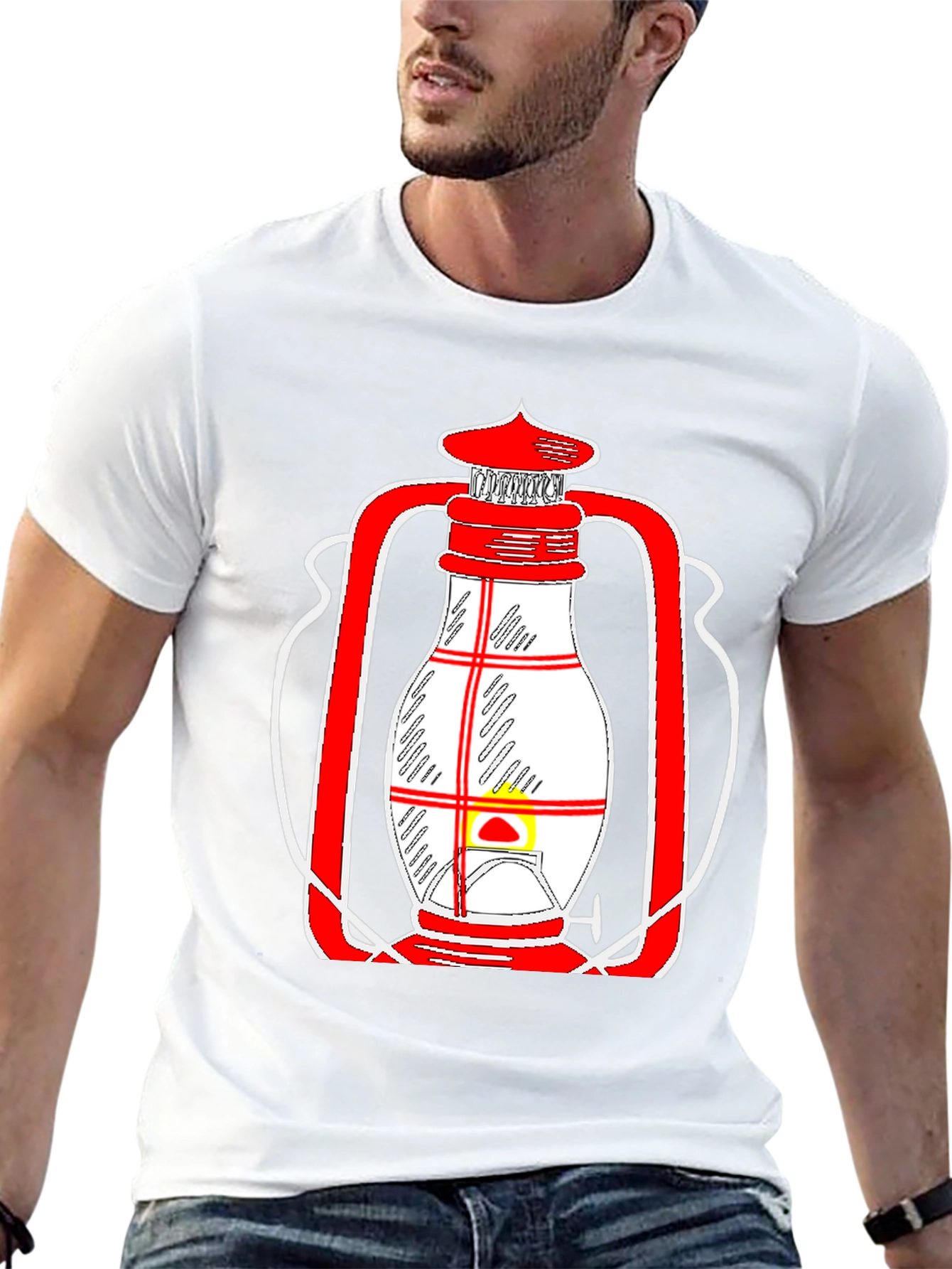 Lantern Graphic Tee - Unique Red and White Design