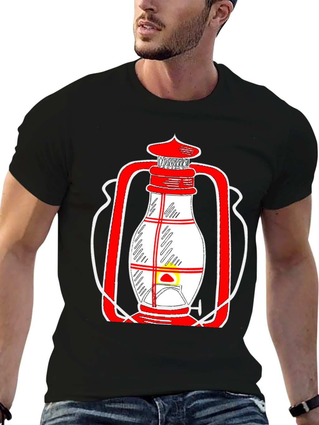 Lantern Graphic Tee - Unique Red and White Design