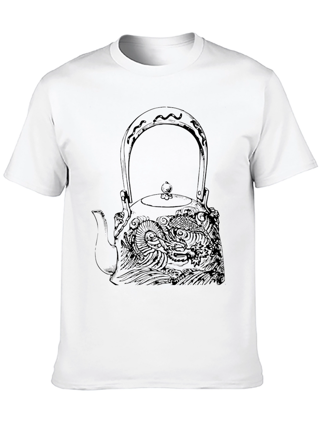 Black Graphic Tee: Dragon Teapot Design