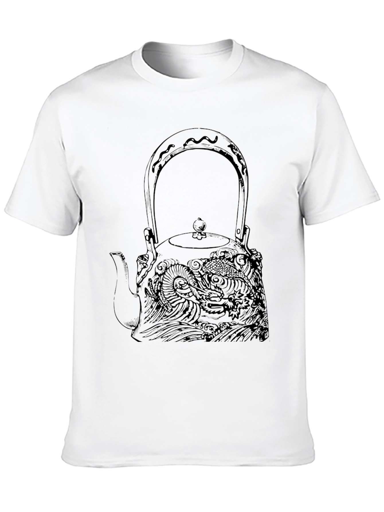 Black Graphic Tee: Dragon Teapot Design