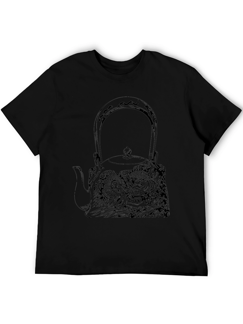 Black Graphic Tee: Dragon Teapot Design