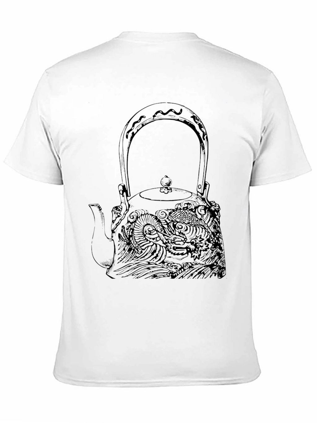 Black Graphic Tee: Dragon Teapot Design