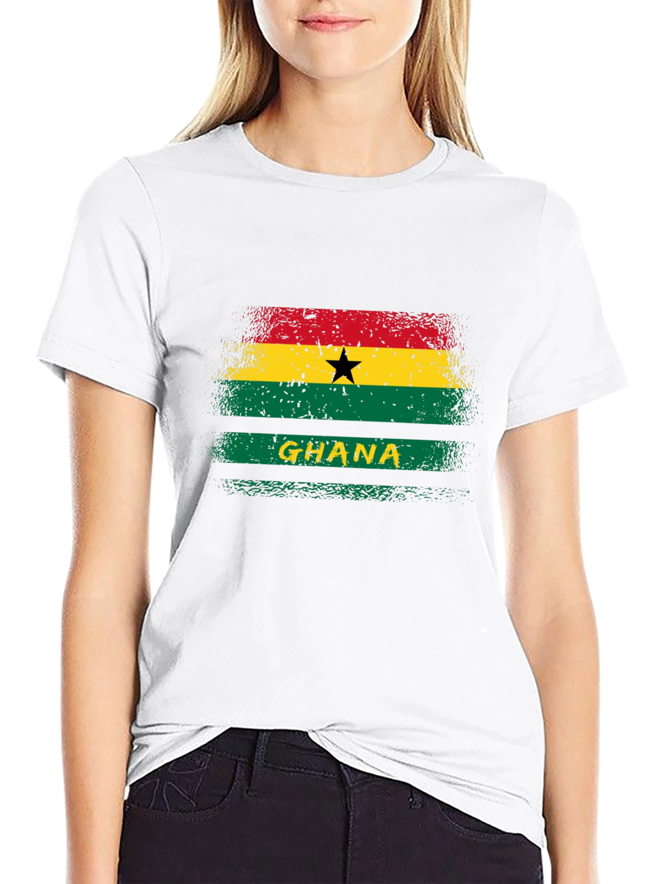 Ghana Flag Graphic T-Shirt - Black