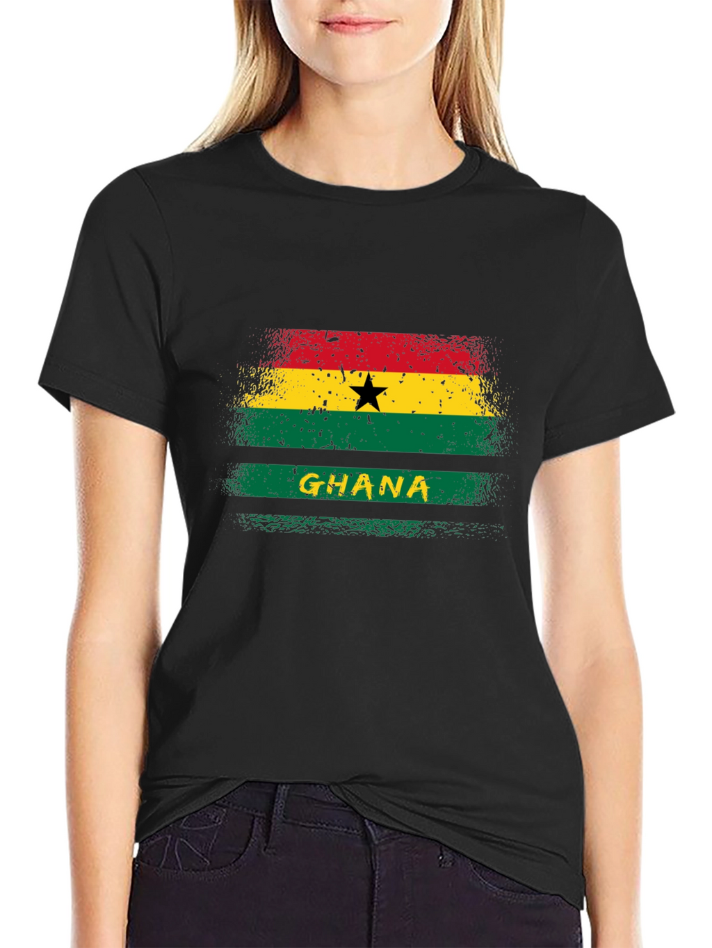 Ghana Flag Graphic T-Shirt - Black