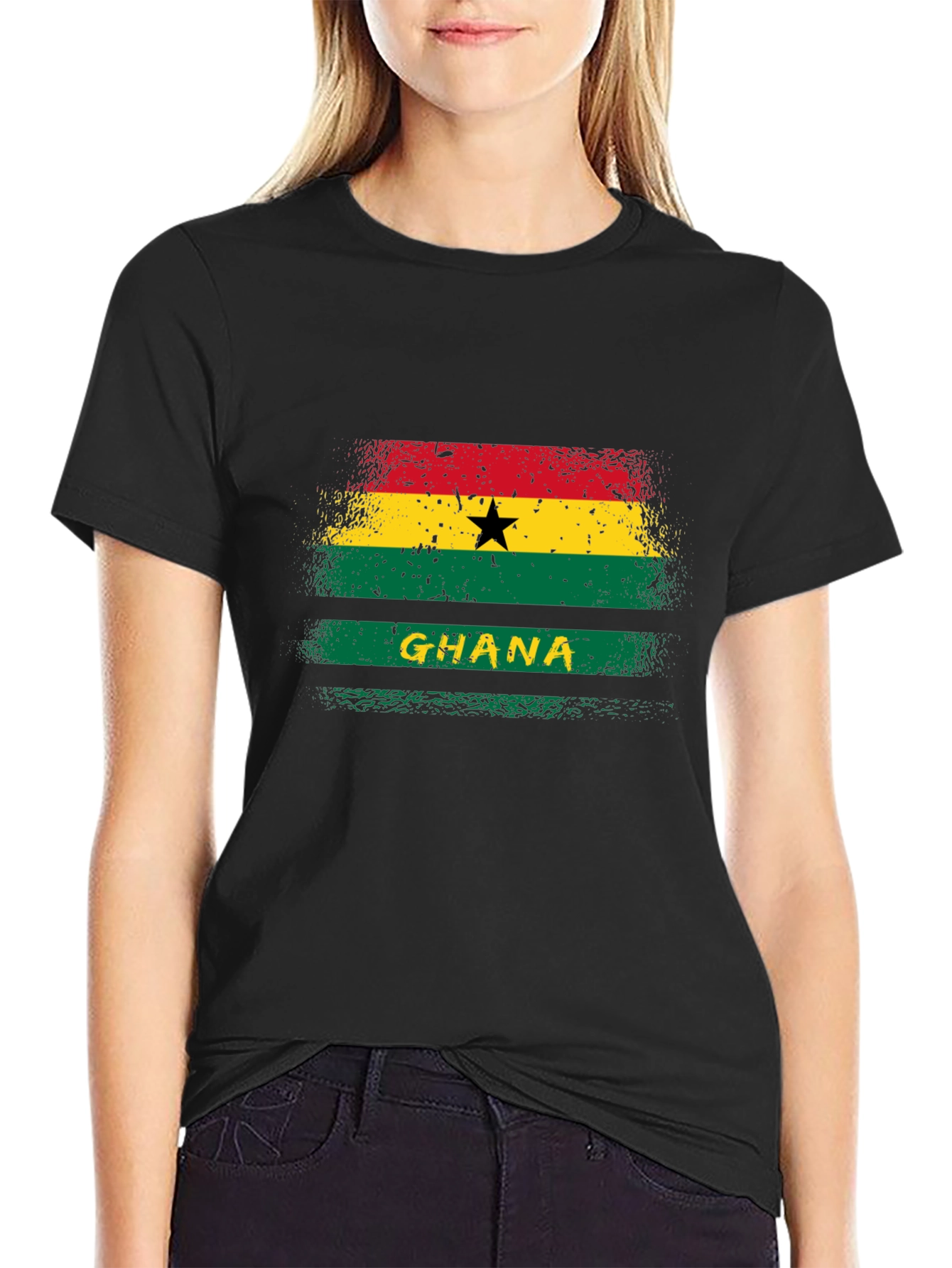 Ghana Flag Graphic T-Shirt - Black