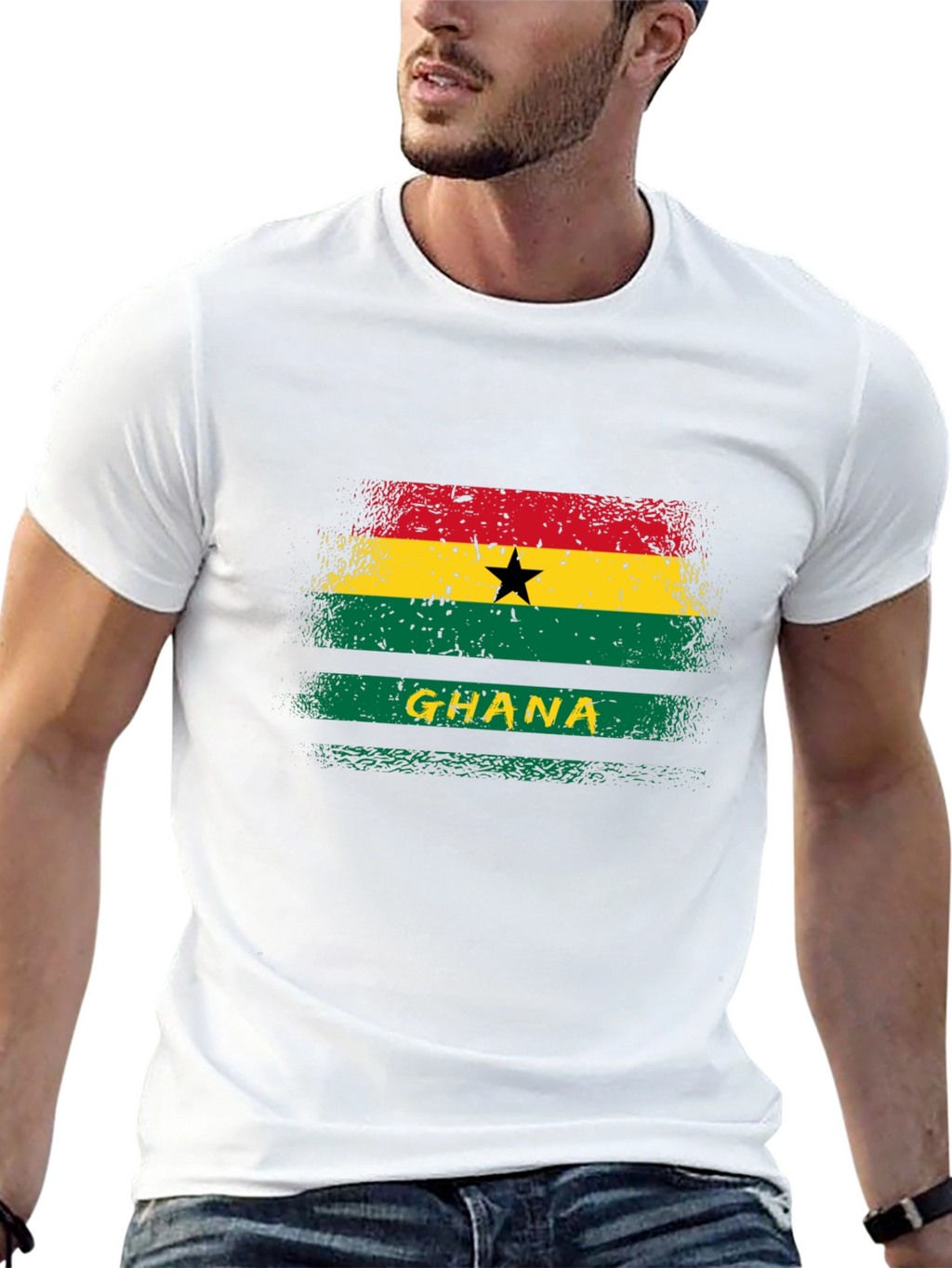 Ghana Flag Graphic T-Shirt - Black