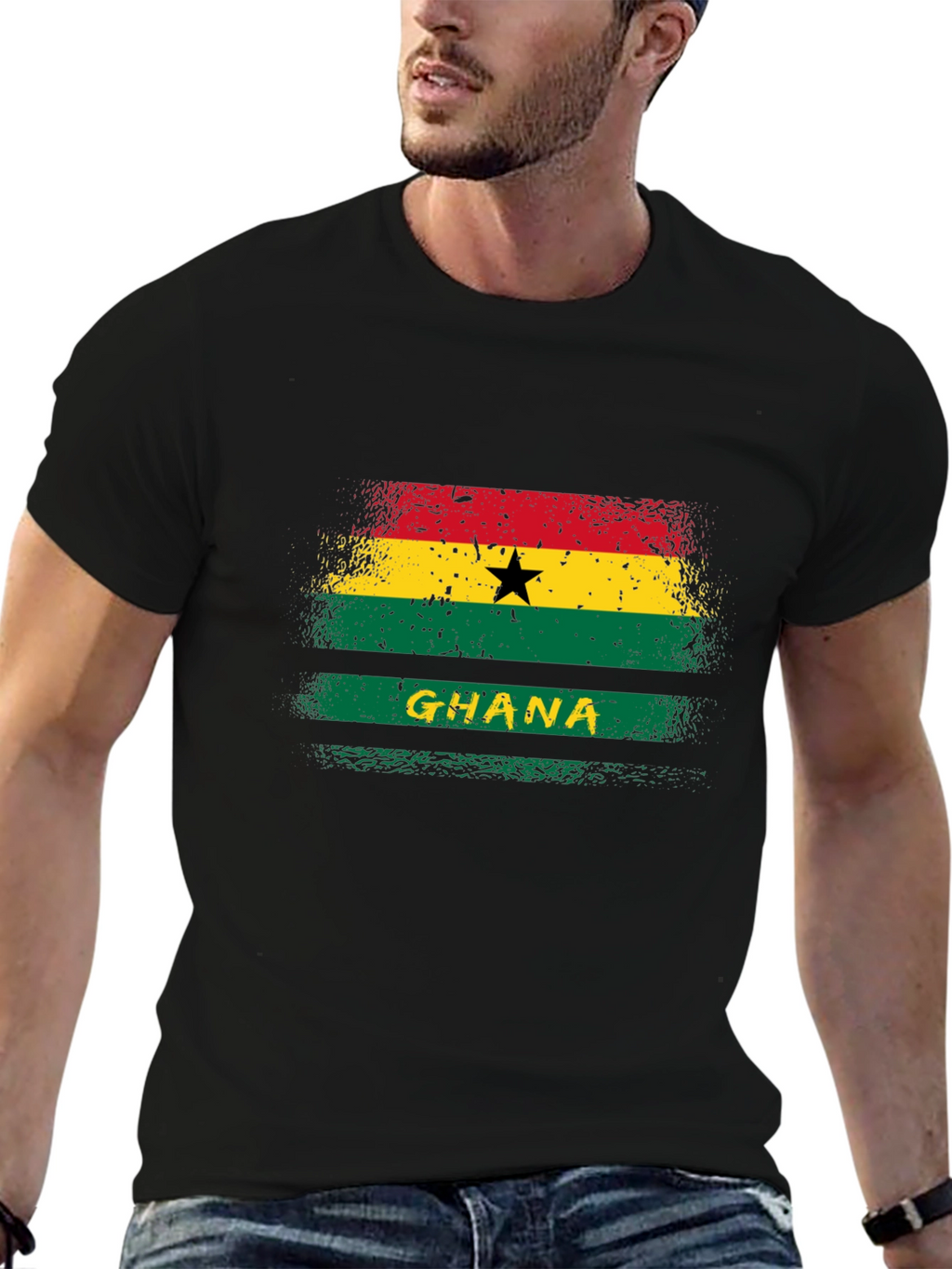 Ghana Flag Graphic T-Shirt - Black