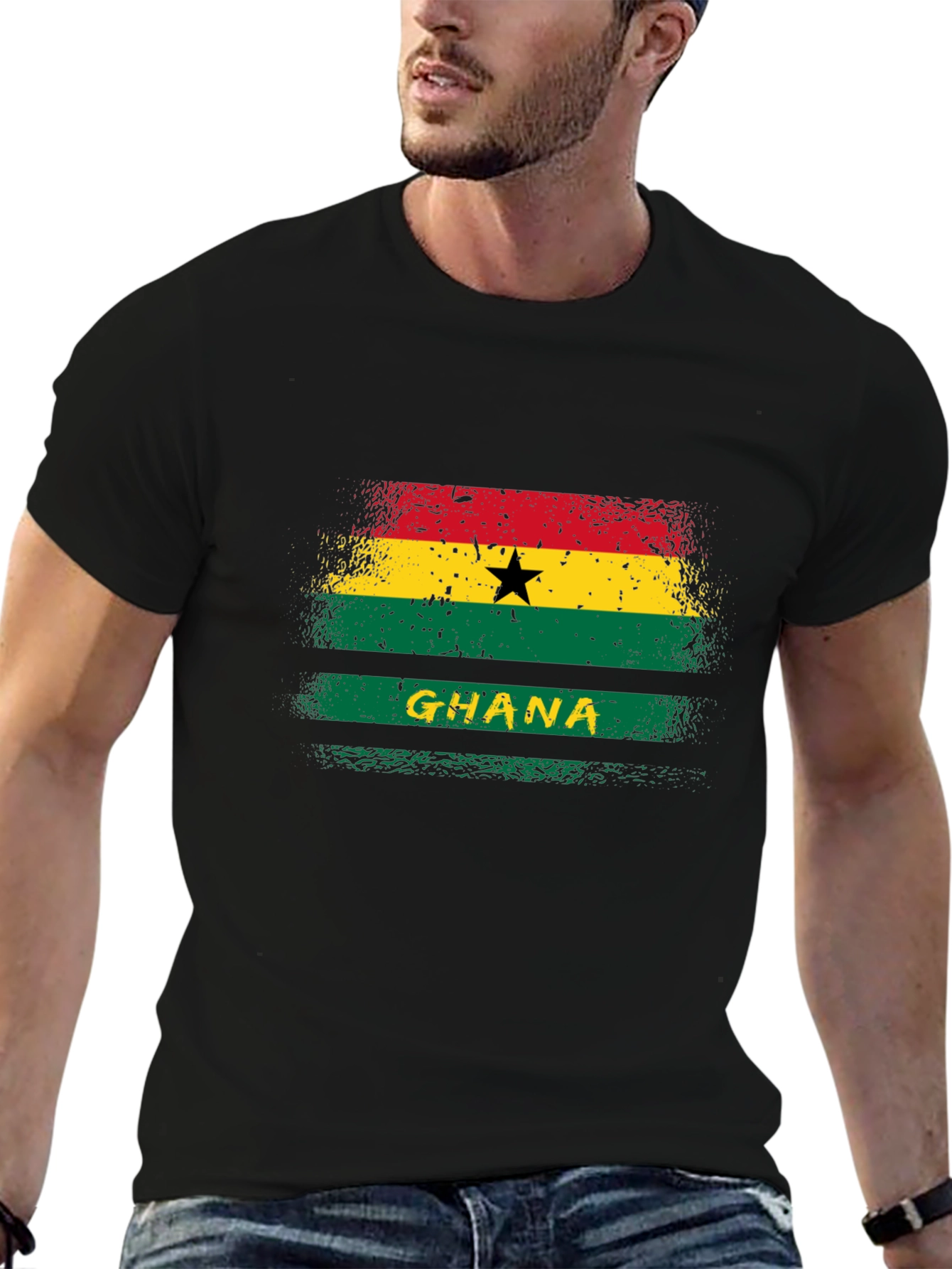 Ghana Flag Graphic T-Shirt - Black
