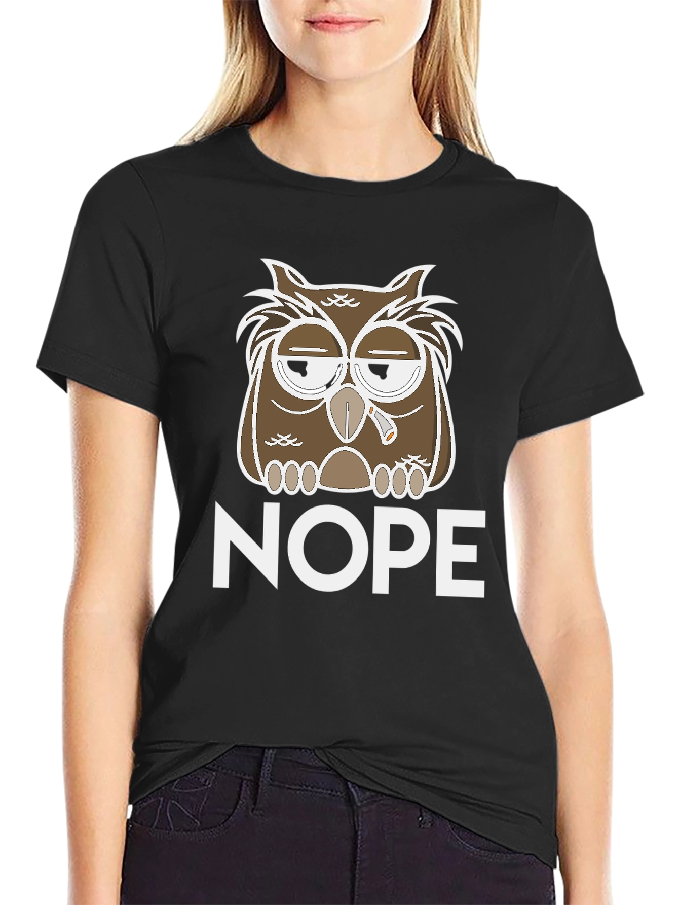 Nope Owl Graphic Tee - Funny Casual T-Shirt