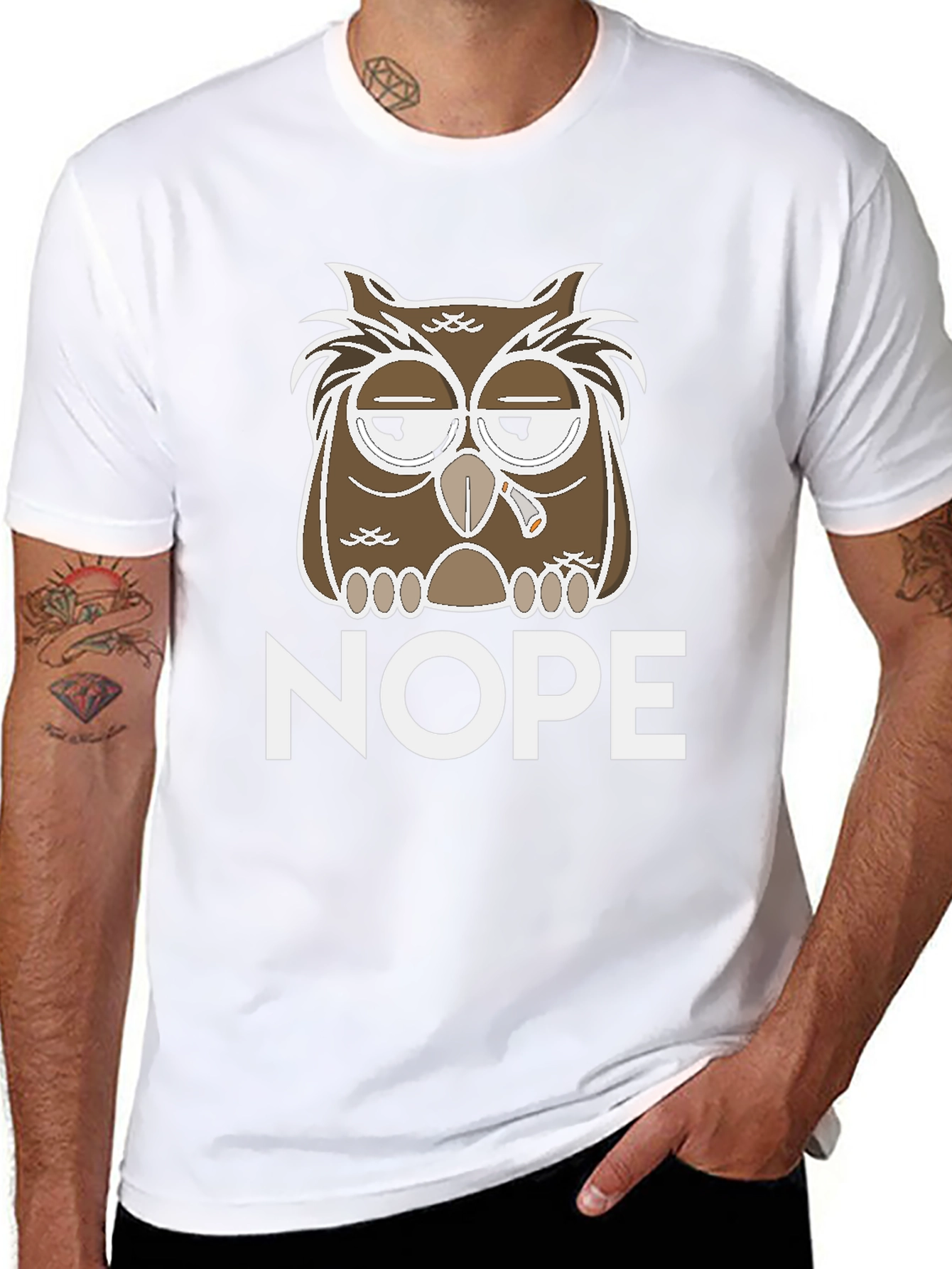 Nope Owl Graphic Tee - Funny Casual T-Shirt
