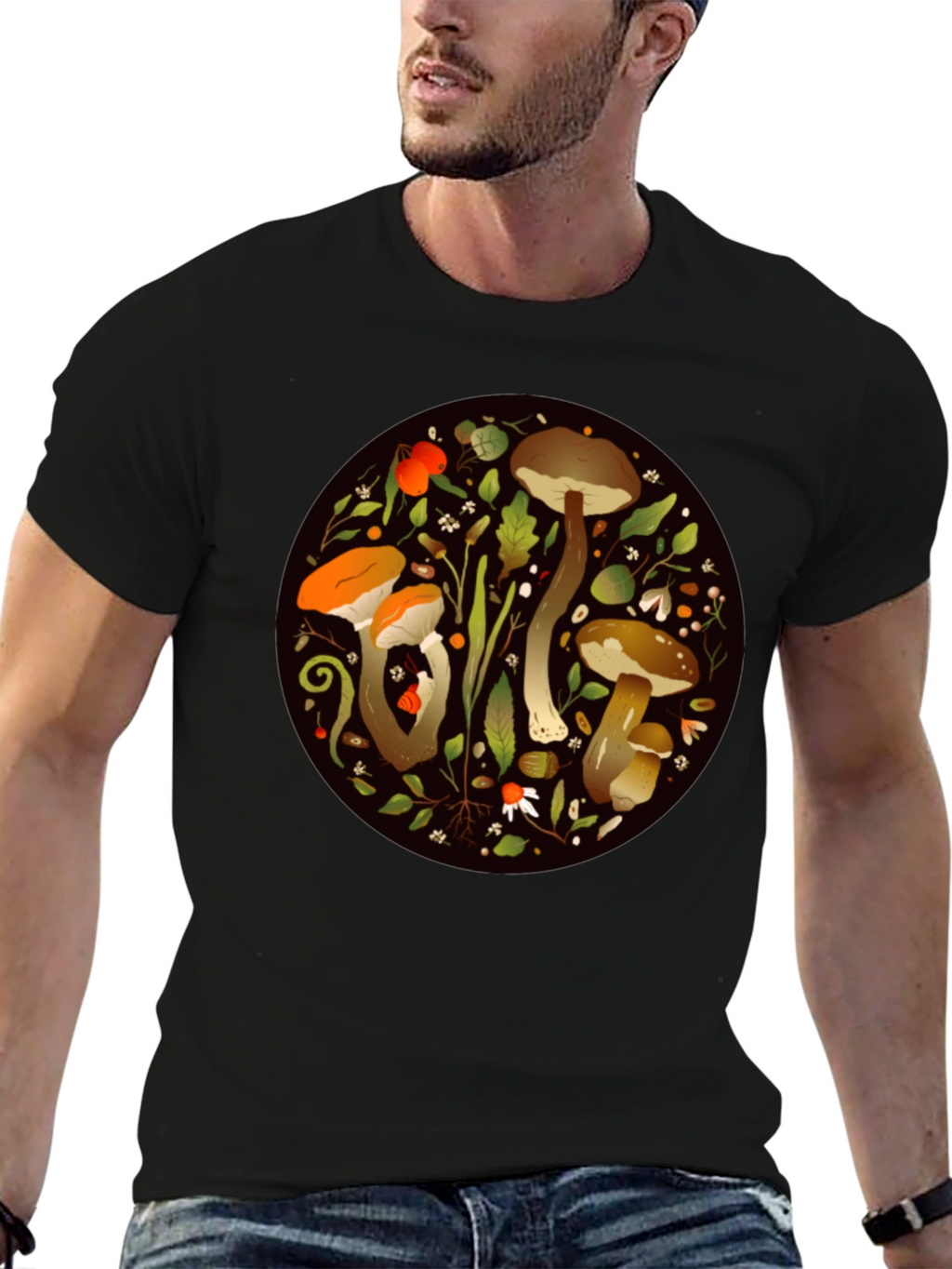 Mushroom Circle Graphic Tee - Nature Inspired Design
