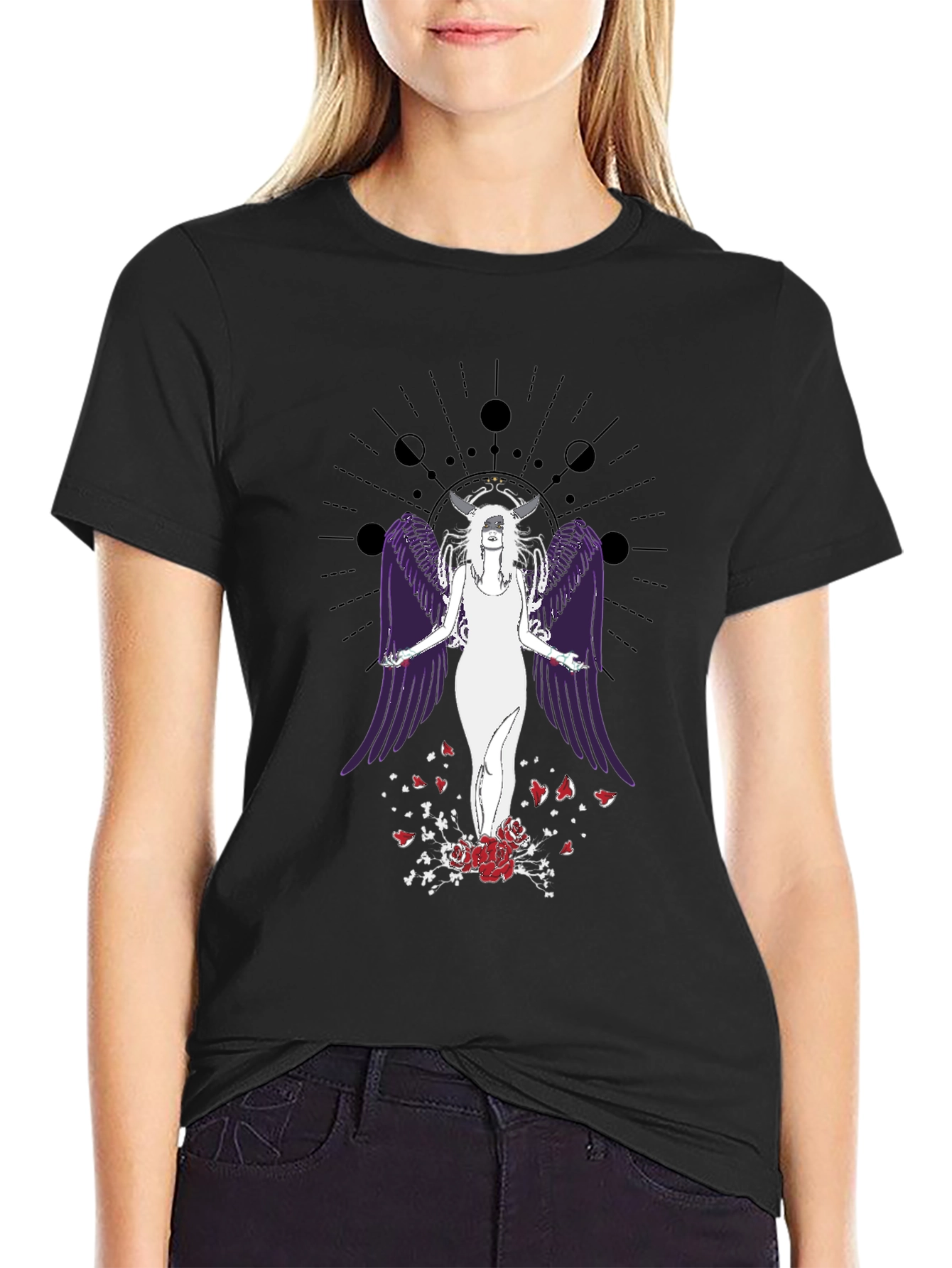 Celestial Angel Wings Graphic Tee - Gothic Aesthetic
