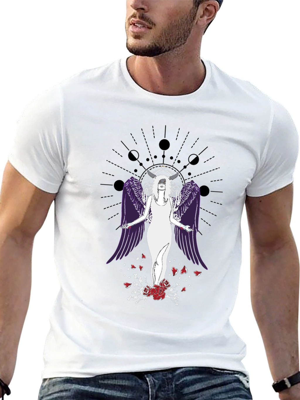 Celestial Angel Wings Graphic Tee - Gothic Aesthetic