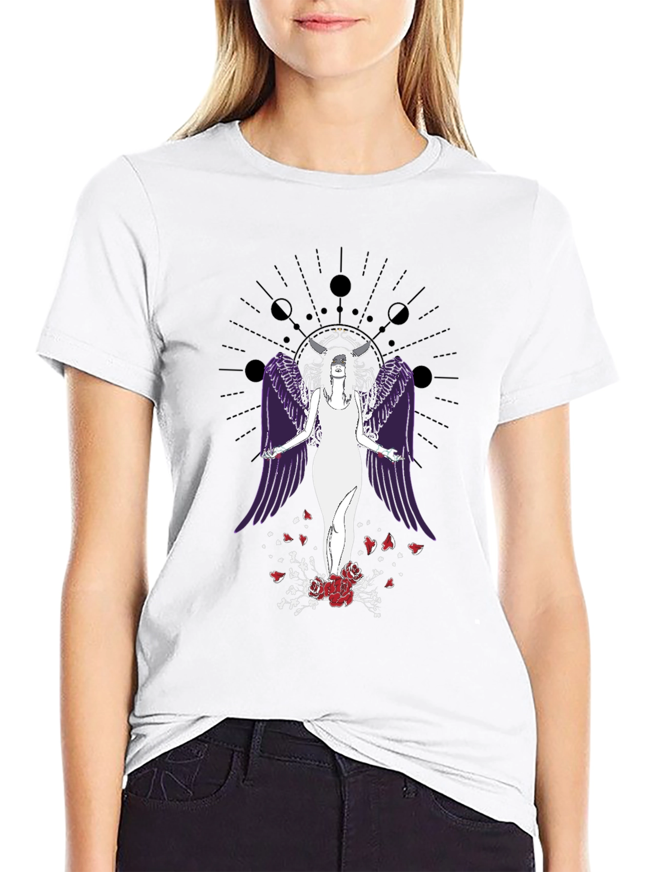 Celestial Angel Wings Graphic Tee - Gothic Aesthetic