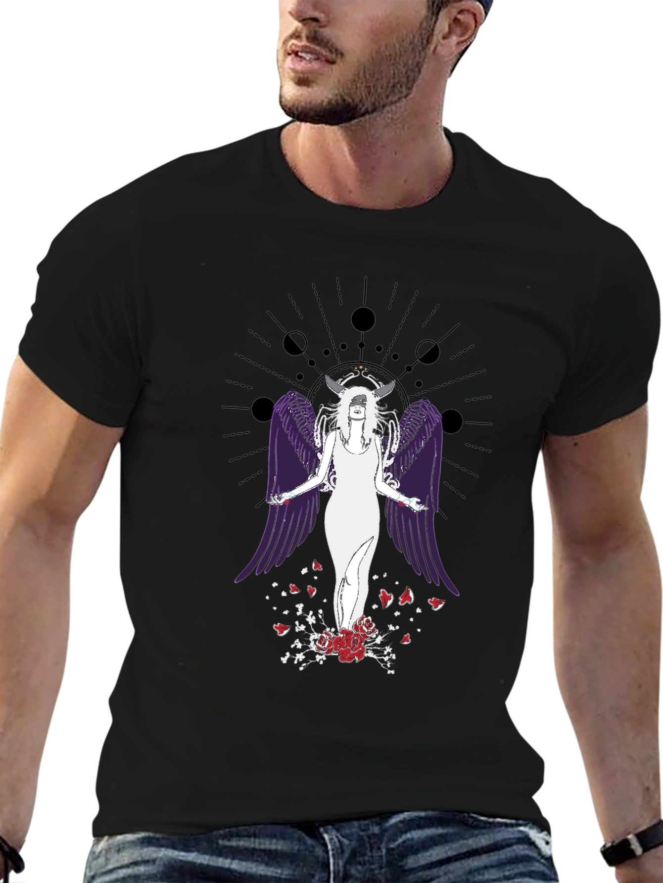 Celestial Angel Wings Graphic Tee - Gothic Aesthetic