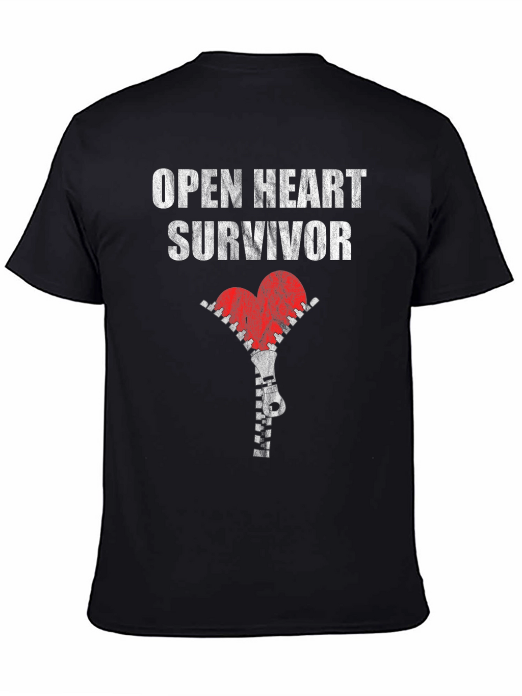 Open Heart Survivor T-Shirt with Zipper Heart Graphic