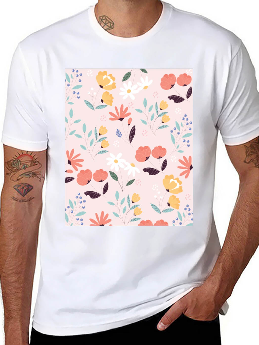 Floral Print Black T-Shirt