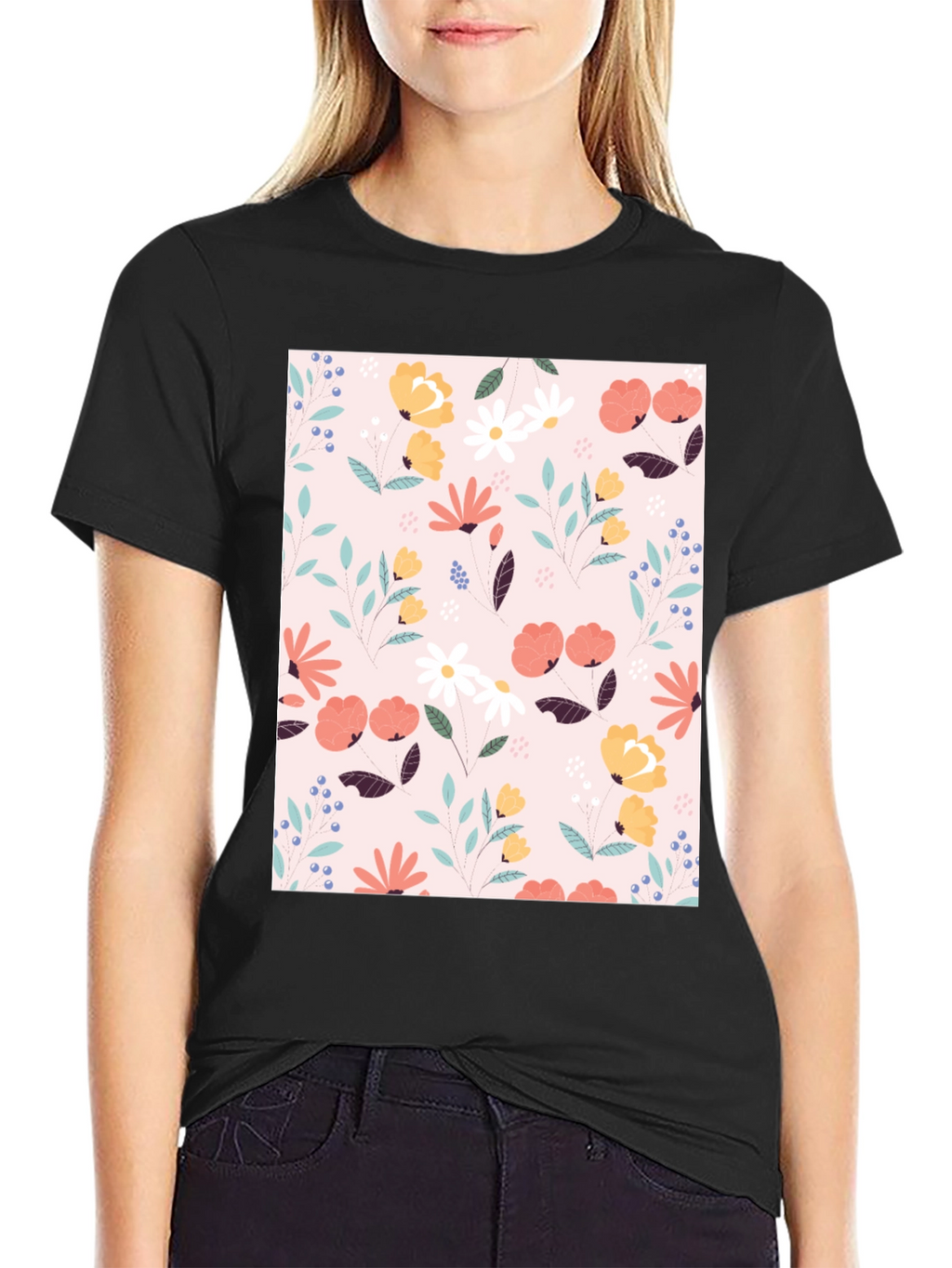 Floral Print Black T-Shirt