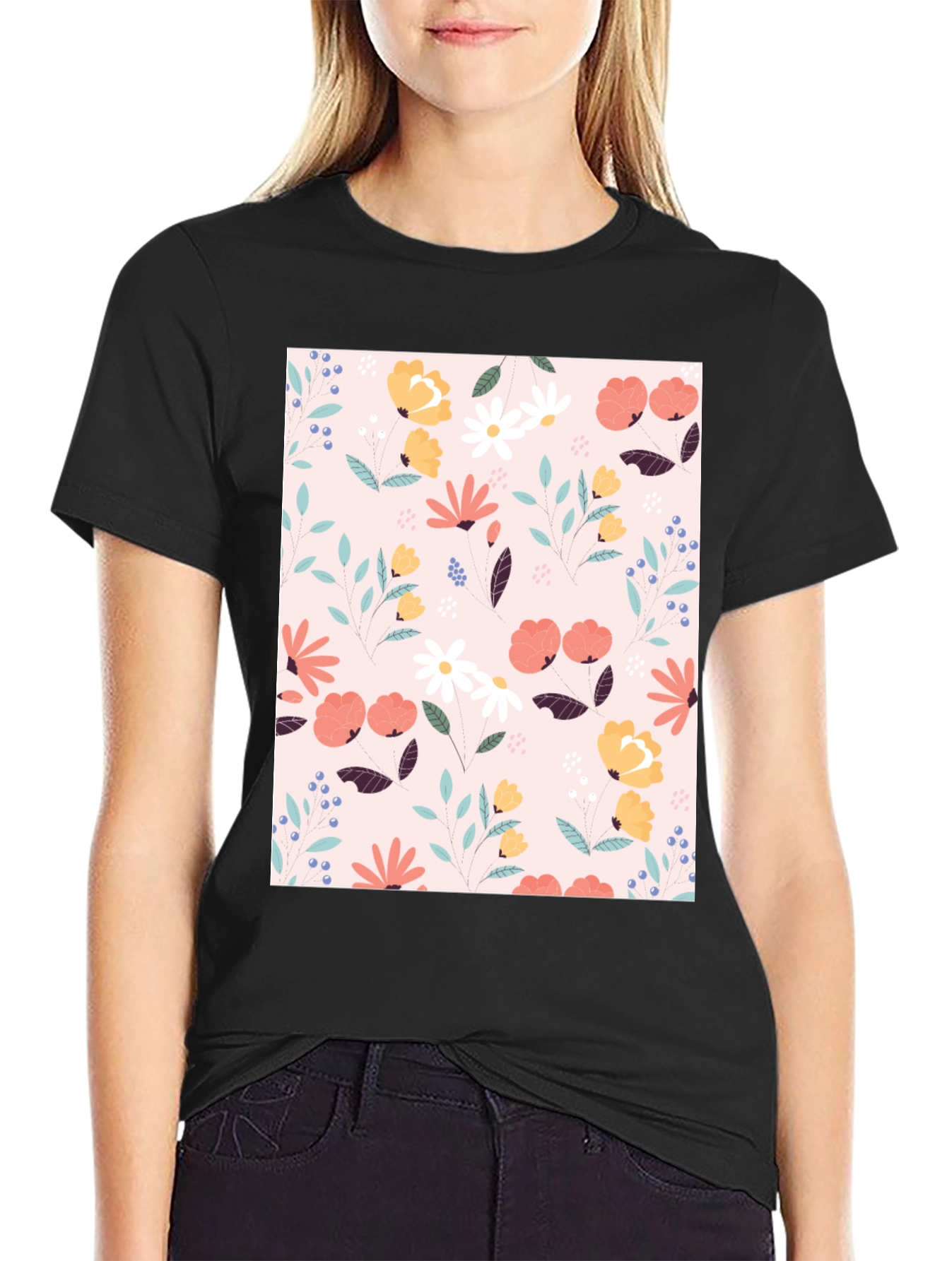 Floral Print Black T-Shirt