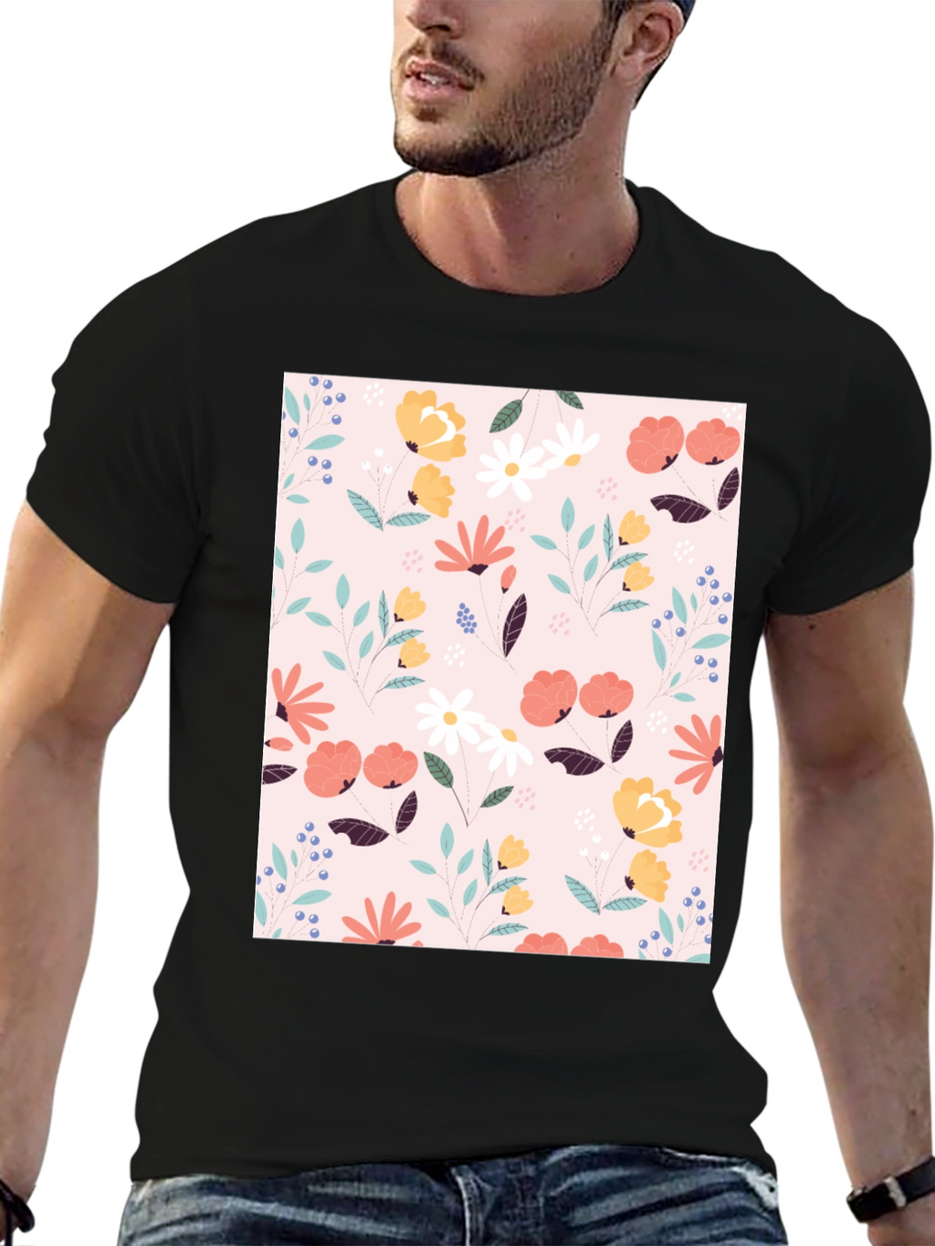 Floral Print Black T-Shirt