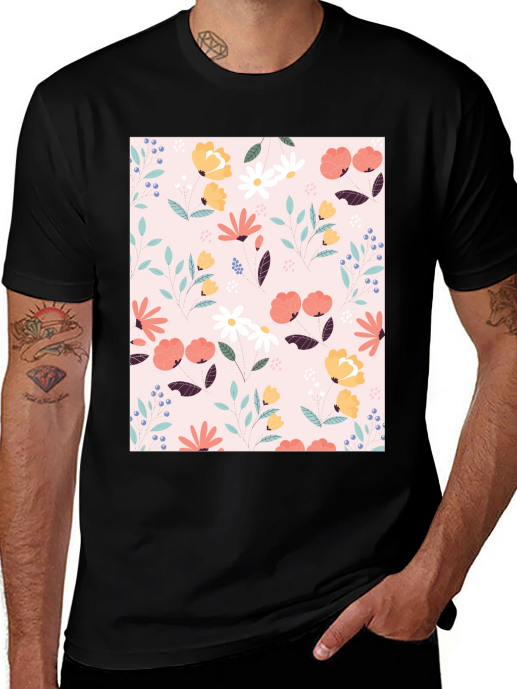 Floral Print Black T-Shirt