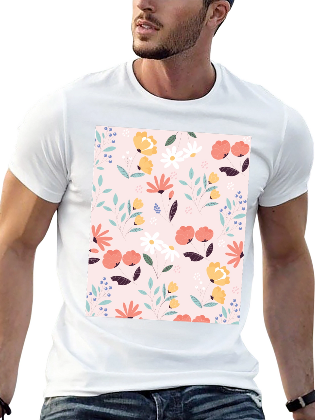 Floral Print Black T-Shirt
