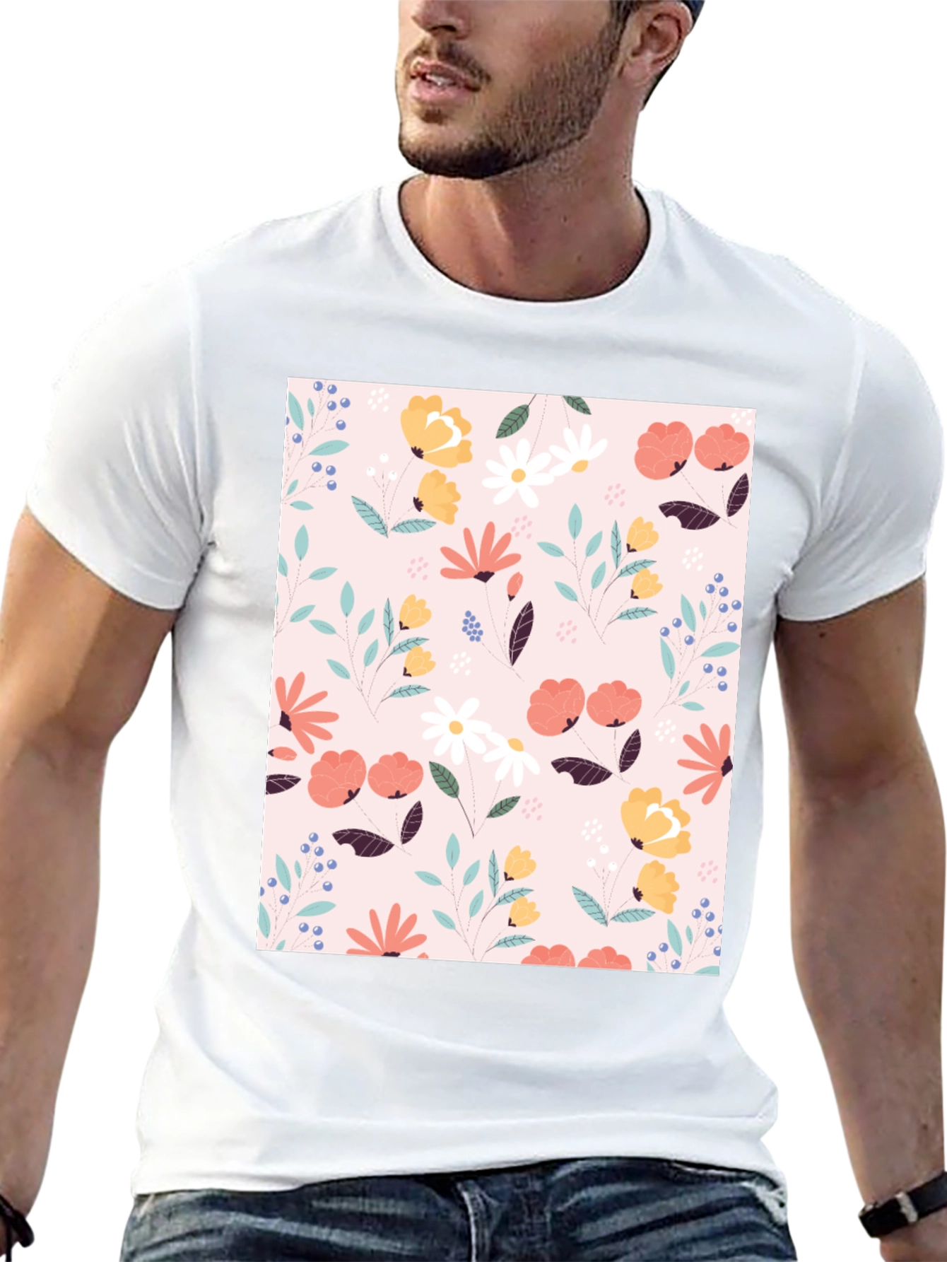 Floral Print Black T-Shirt