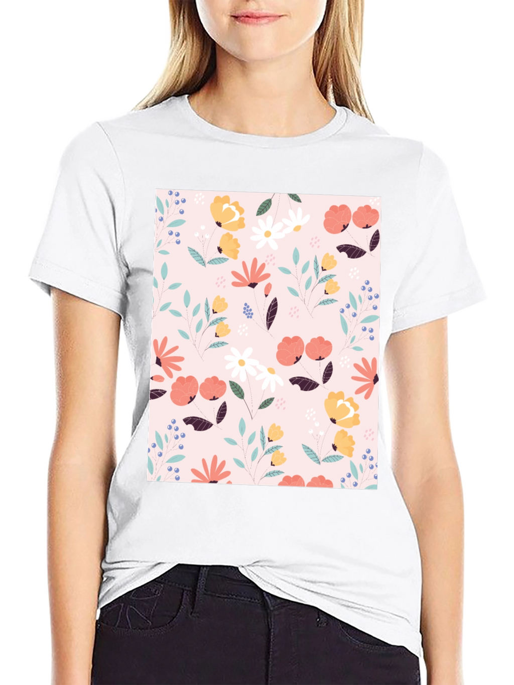 Floral Print Black T-Shirt