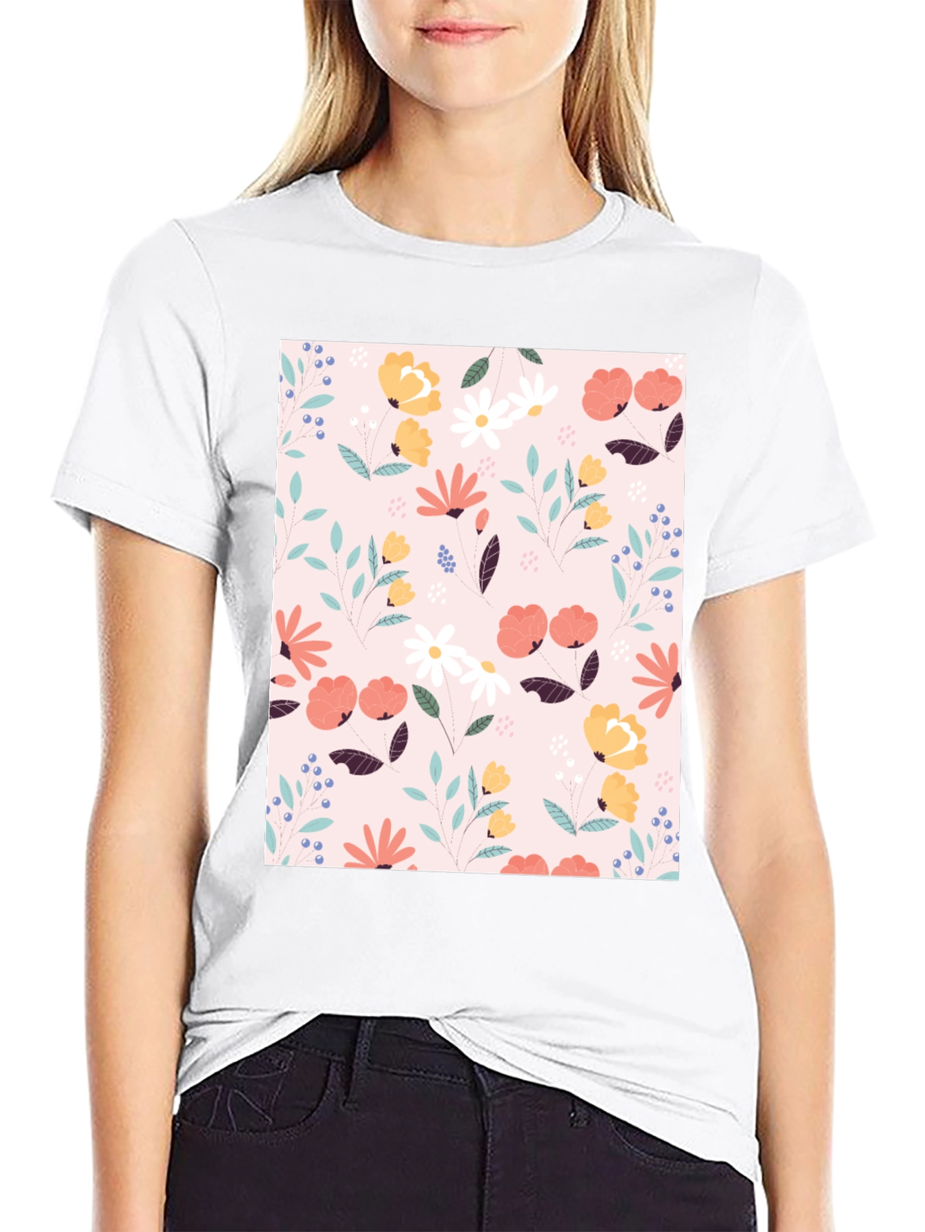 Floral Print Black T-Shirt