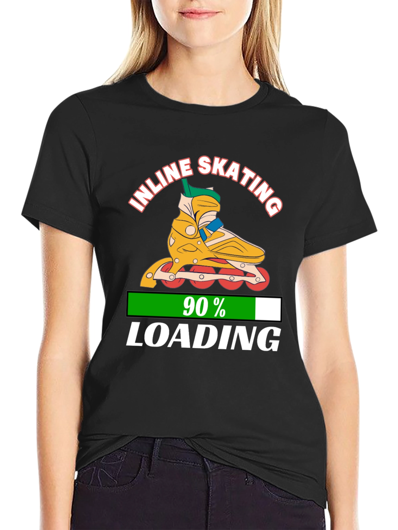 Inline Skating 90% Loading Black Graphic T-Shirt