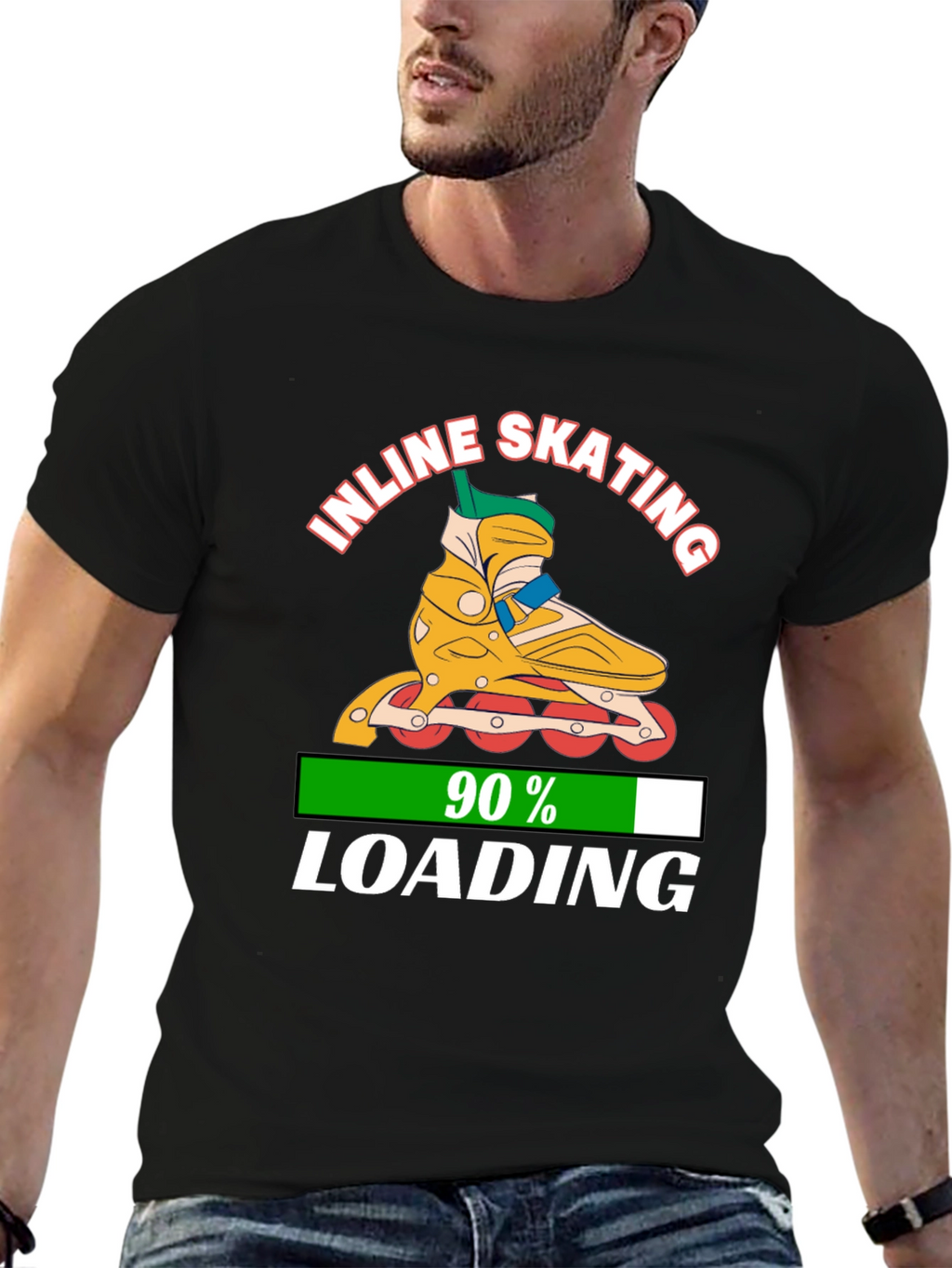 Inline Skating 90% Loading Black Graphic T-Shirt