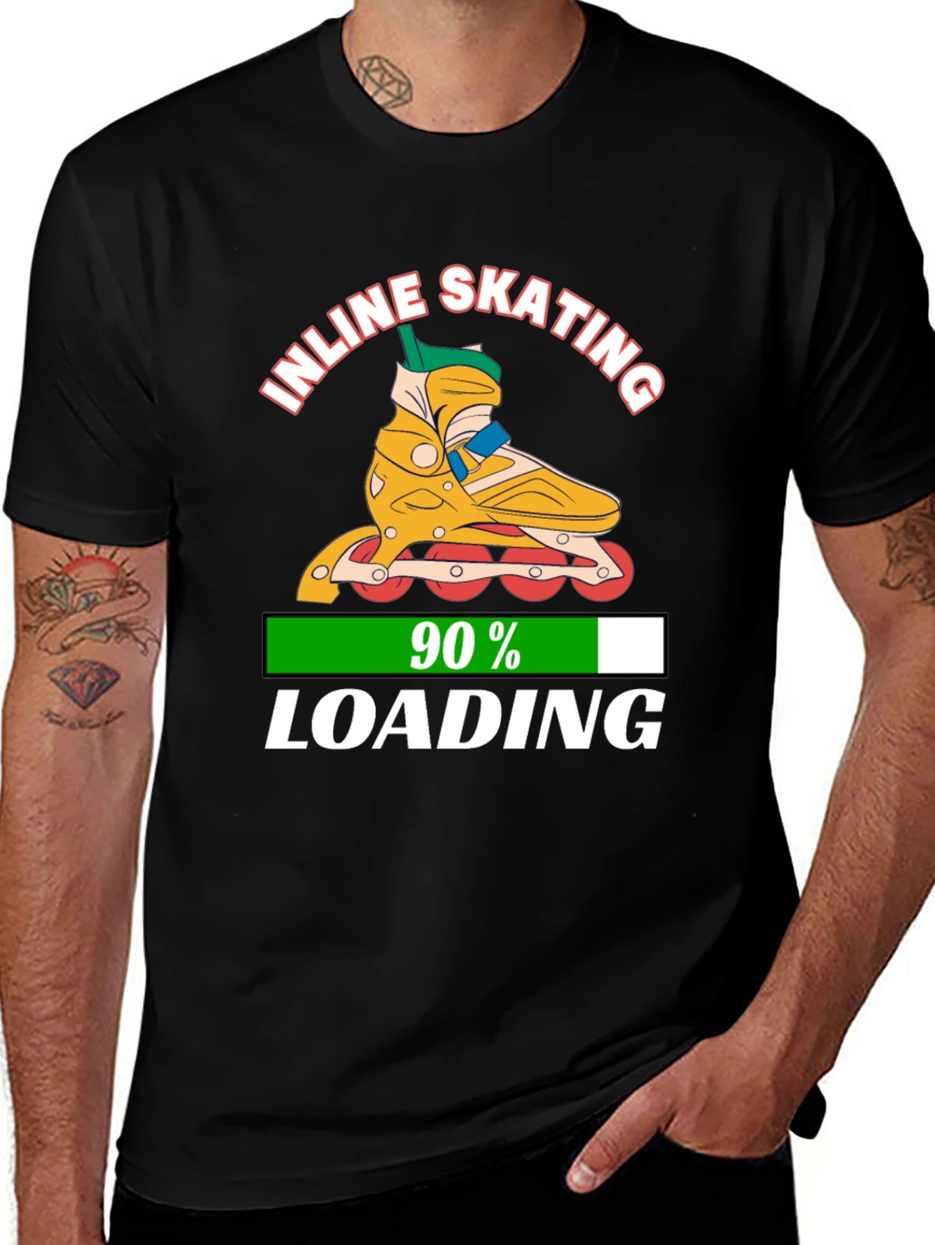 Inline Skating 90% Loading Black Graphic T-Shirt